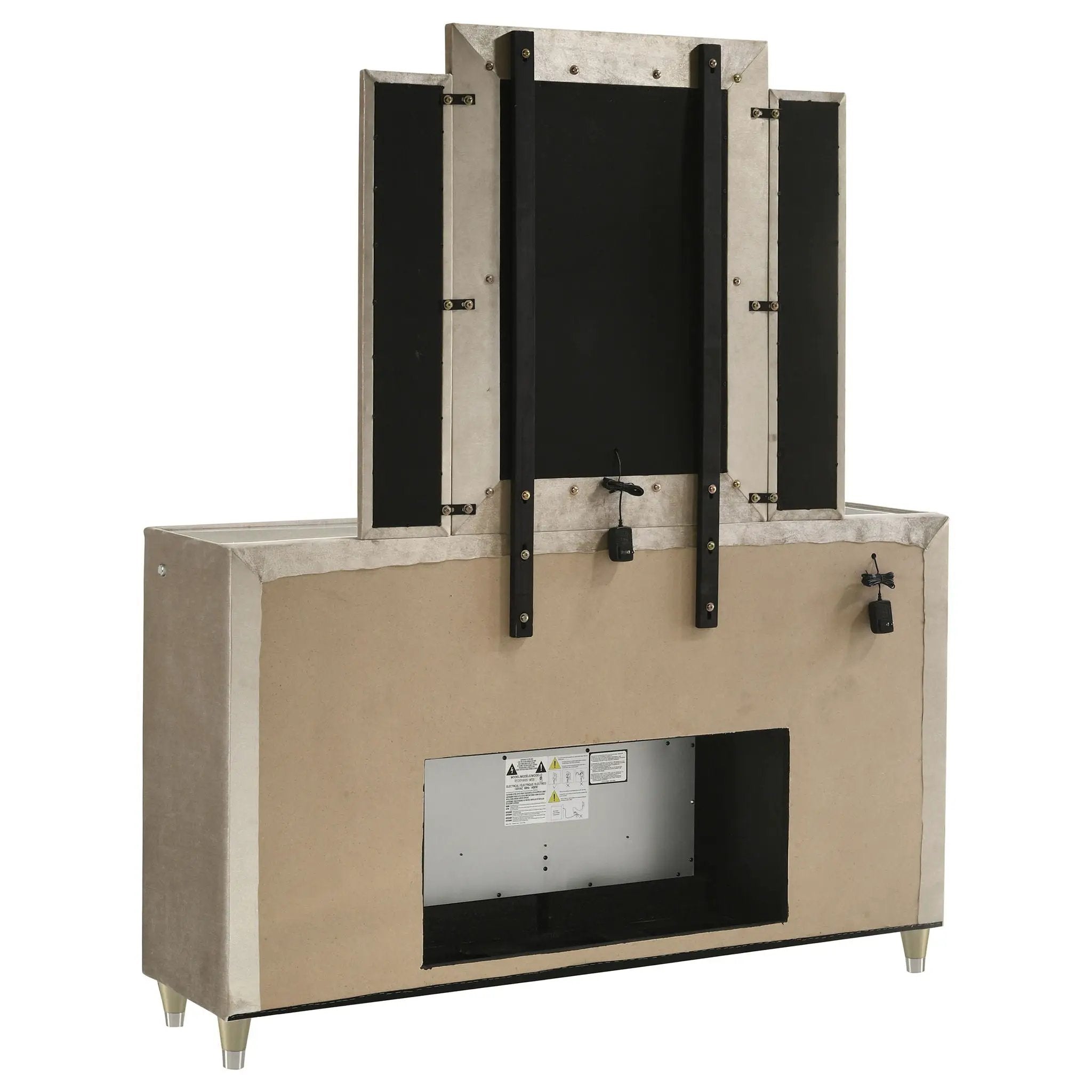 Lorient 8-drawer LED Flame Box Dresser and Mirror Ivory Camel by Unique Piece Furniture