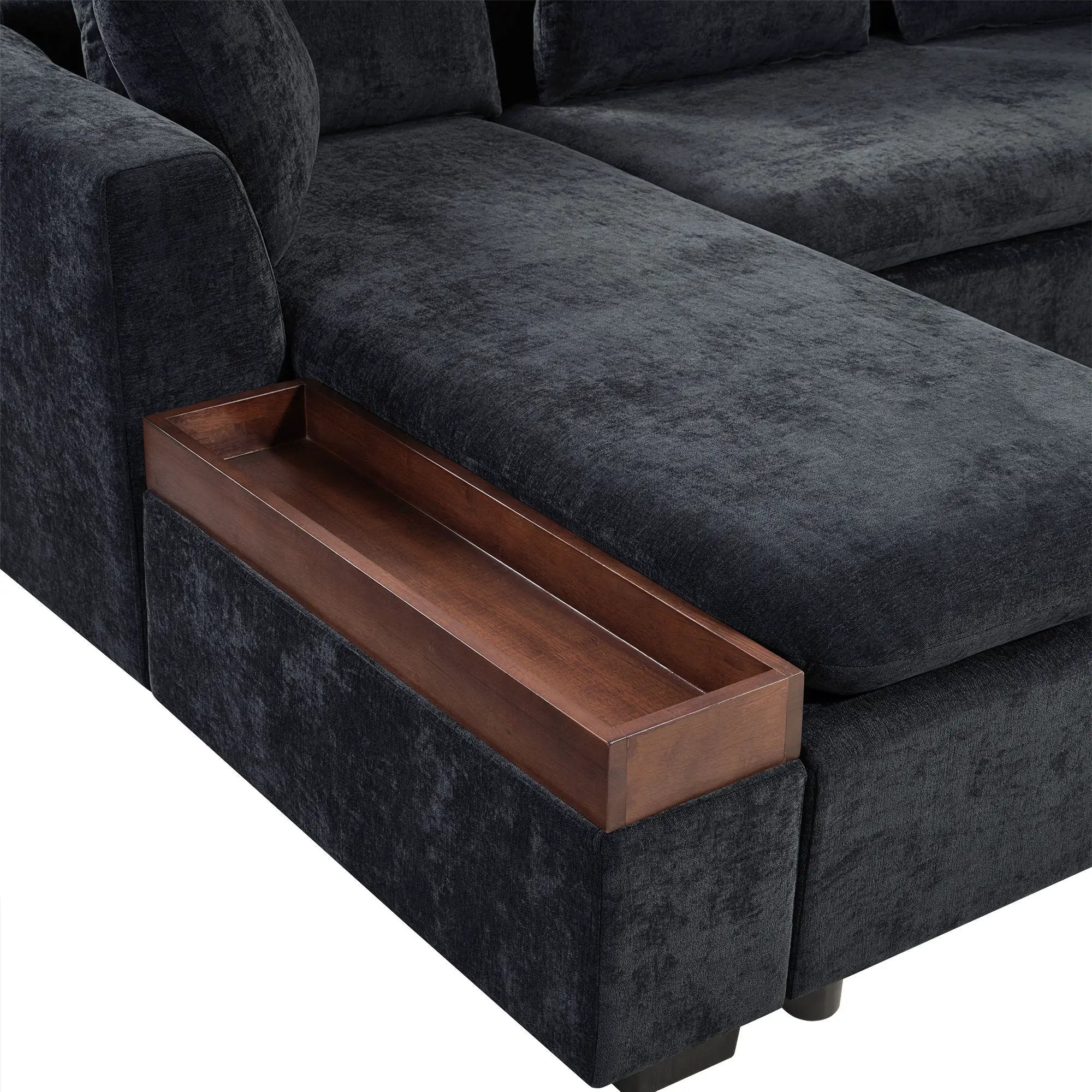 Modern L Shaped Sectional Sofa With Upholstery And Wooden Storage by HouseOfZazla