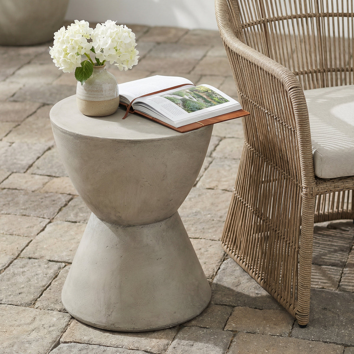 Outdoor MGO Side Table with Travertine-Look Finish – White or Light Grey, photo 2 of 10