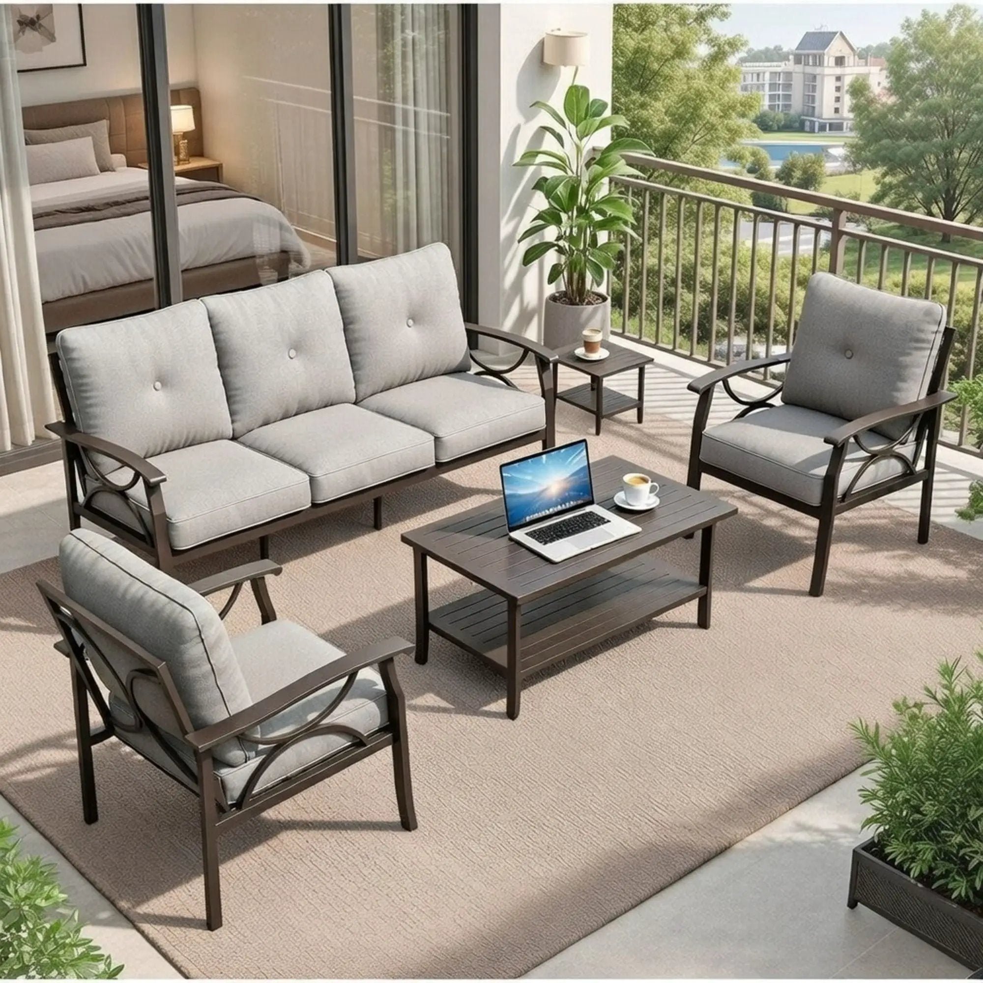 Patio Furniture Set with Coffee Table and Cushions for Backyard by HouseOfZazla