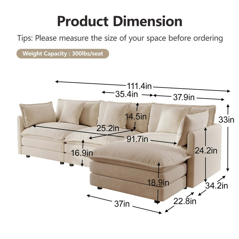 Free Combination Comfy Upholstery Modular Oversized L Shaped Sectional Sofa by HouseOfZazla