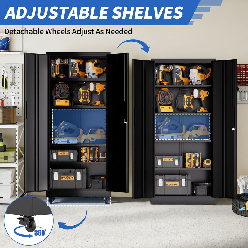 Heavy Duty Rolling Cabinet With Lock, Garage Storage Cabinet, 4 Adjustable Shelves For Tool Organization by HouseOfZazla