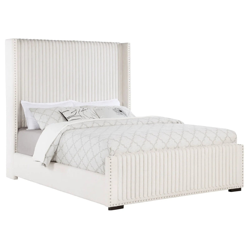 Natasha 65-inch Upholstered Queen Wingback Bed Cream by Unique Piece Furniture