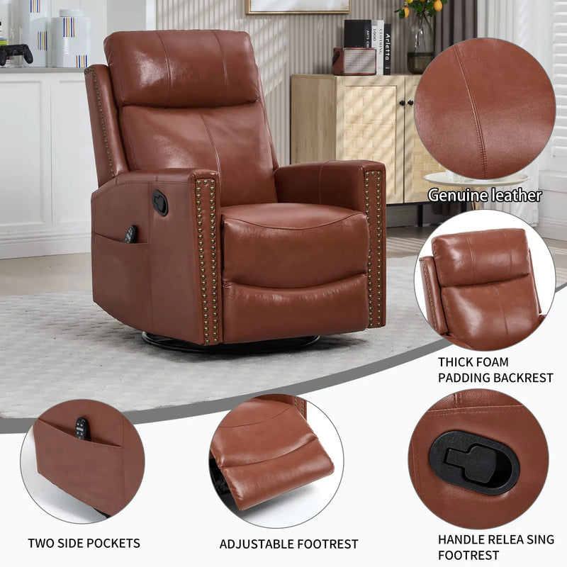 Red Genuine Leather Heat Massage Manual Recliner Chair by HouseOfZazla