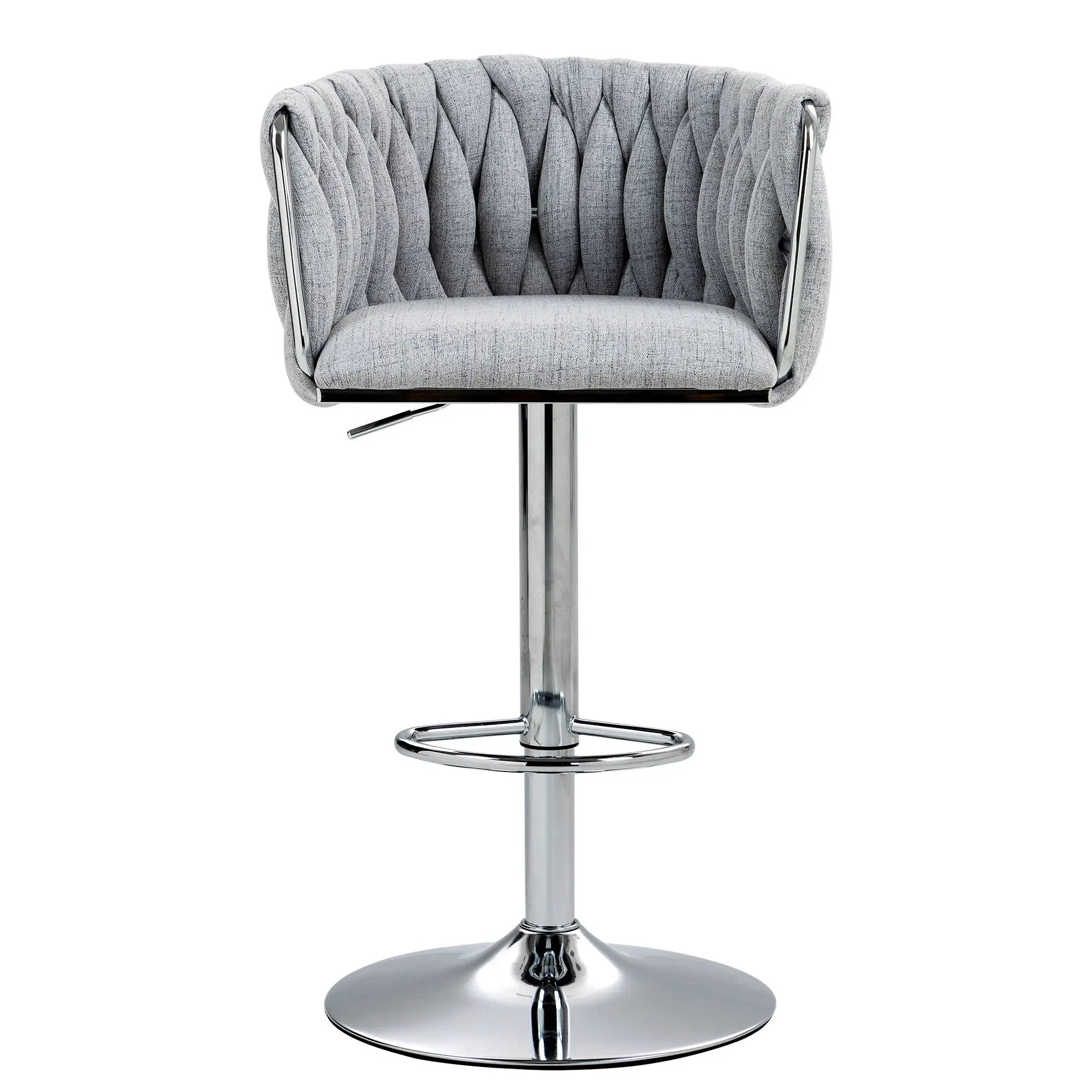 360 Degree Swivel Bar Stools Adjustable Counter Height Bar Chairs With Woven Back & Footrest, Silver Chromed Bar Stools For Kitchen Island (Set of 2) - Gray by Unique Piece Furniture