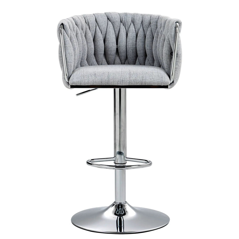 360 Degree Swivel Bar Stools Adjustable Counter Height Bar Chairs With Woven Back & Footrest, Silver Chromed Bar Stools For Kitchen Island (Set of 2) - Gray by HouseOfZazla