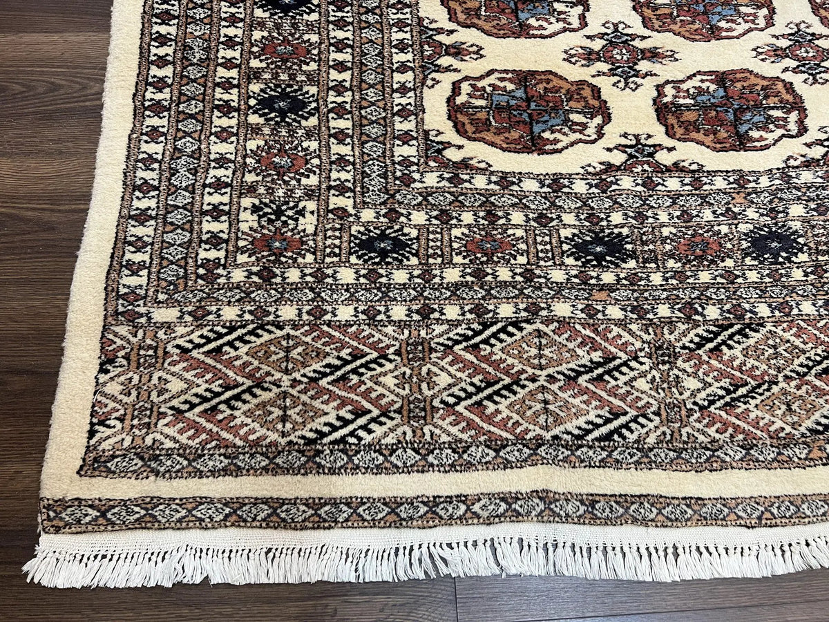 Pakistani Bokhara Rug 8x10, Wool Turkoman Carpet, Ivory/Cream by Jewel Rugs