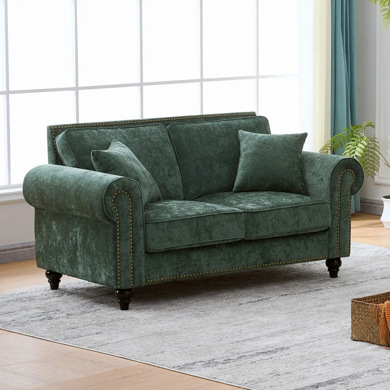 2 Seater Sofa With Rolled Arms, Tufted Upholstered Couch by Unique Piece Furniture