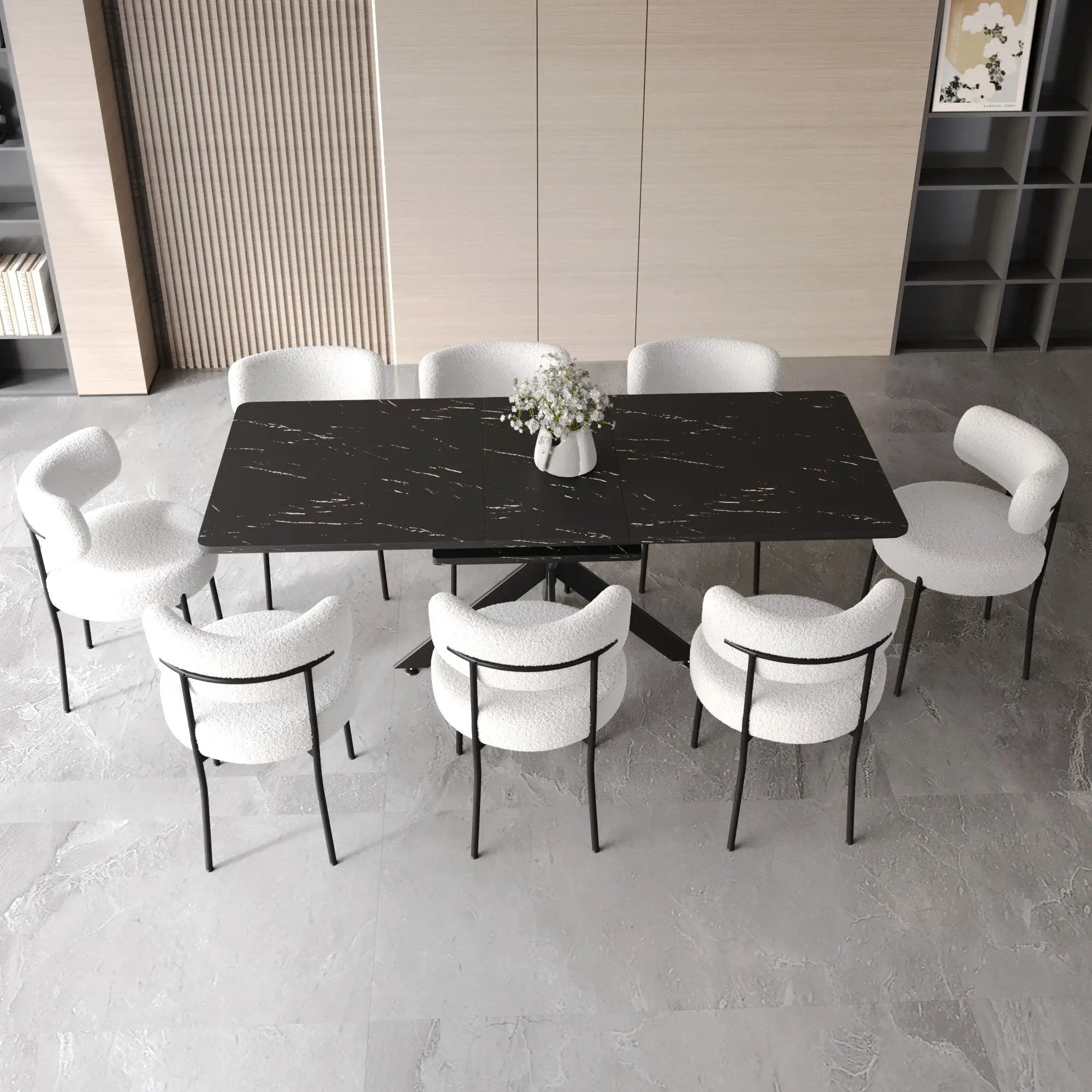 Extendable Dining Table Set With Curved Backrest Upholstered Chairs by Unique Piece Furniture