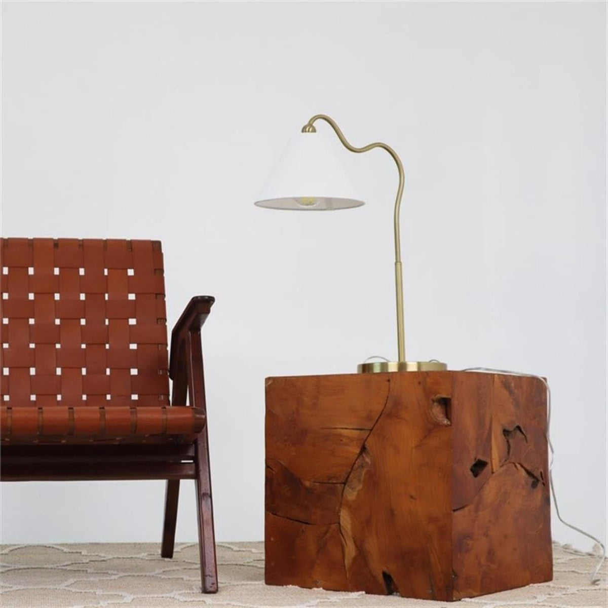 Ornate Ring Base Curved Table Lamp with Triangle Drum Shade - Gold / White, photo 8 of 8