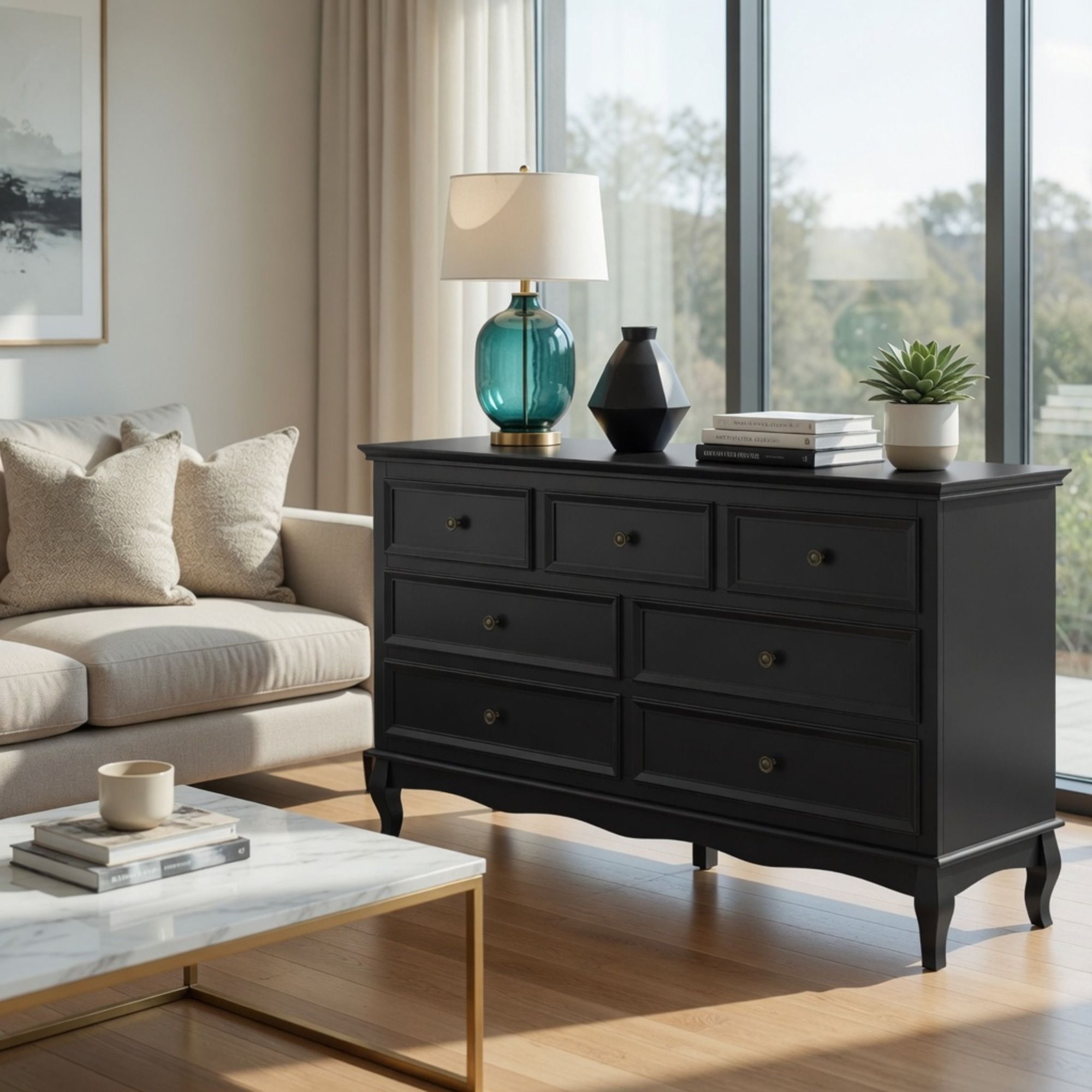 7 Drawer Dresser, Storage Chest - Black by HouseOfZazla