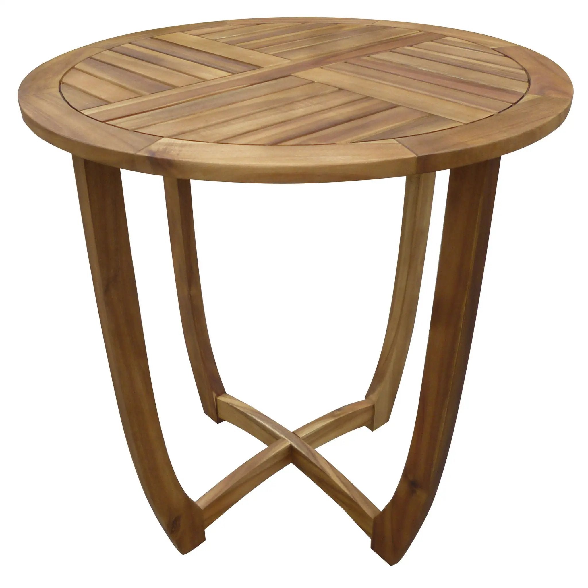 Outdoor Circular Wood Bistro Table With Curved Legs And Slat Panel Table Top - Teak by HouseOfZazla