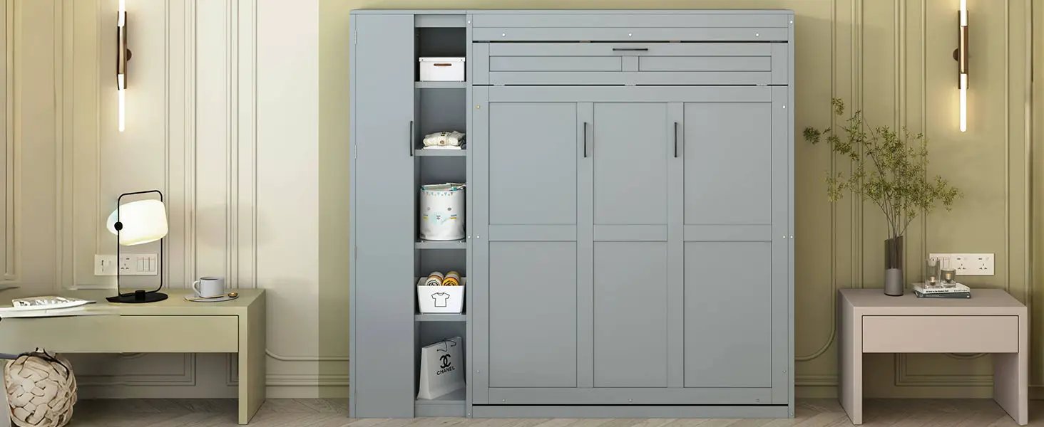 Murphy Wall Bed With Shelves, Wardrobe And LED Lights