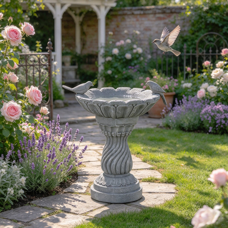 Magnesium Oxide Garden Bird Bath Statue with Vintage Pedestal - Grey, photo 10 of 10