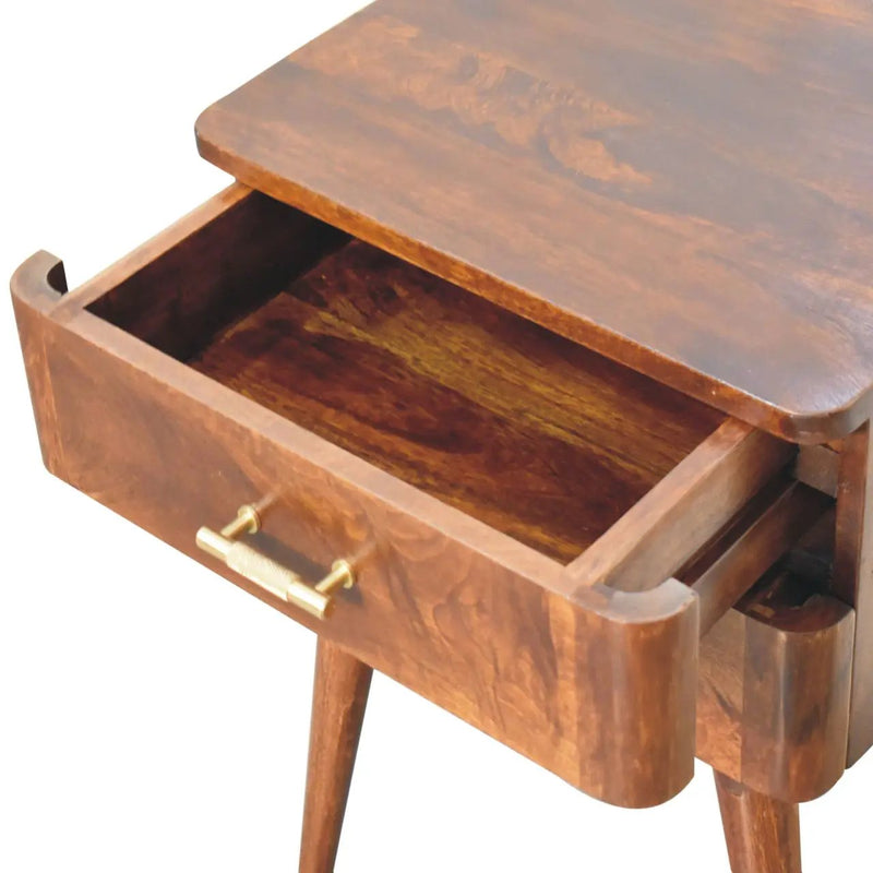 Solid Wood Chestnut T-Bar Nightstand, 2-Drawers, Nordic Legs by HouseOfZazla