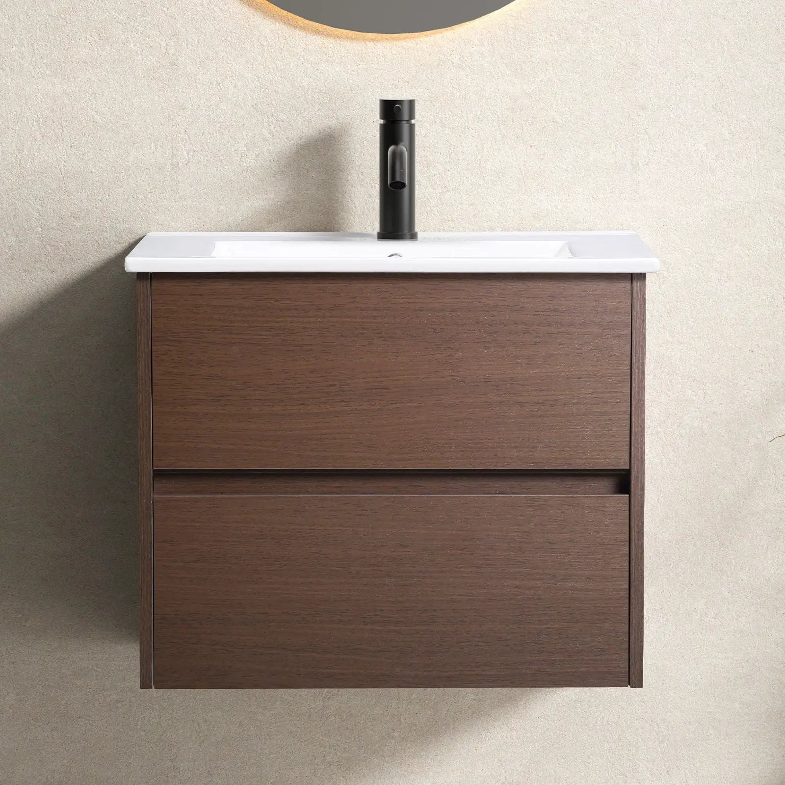 Wall-Mounted Bathroom Vanity, Soft-Close Drawer, Premium Slides - Black Brown by HouseOfZazla