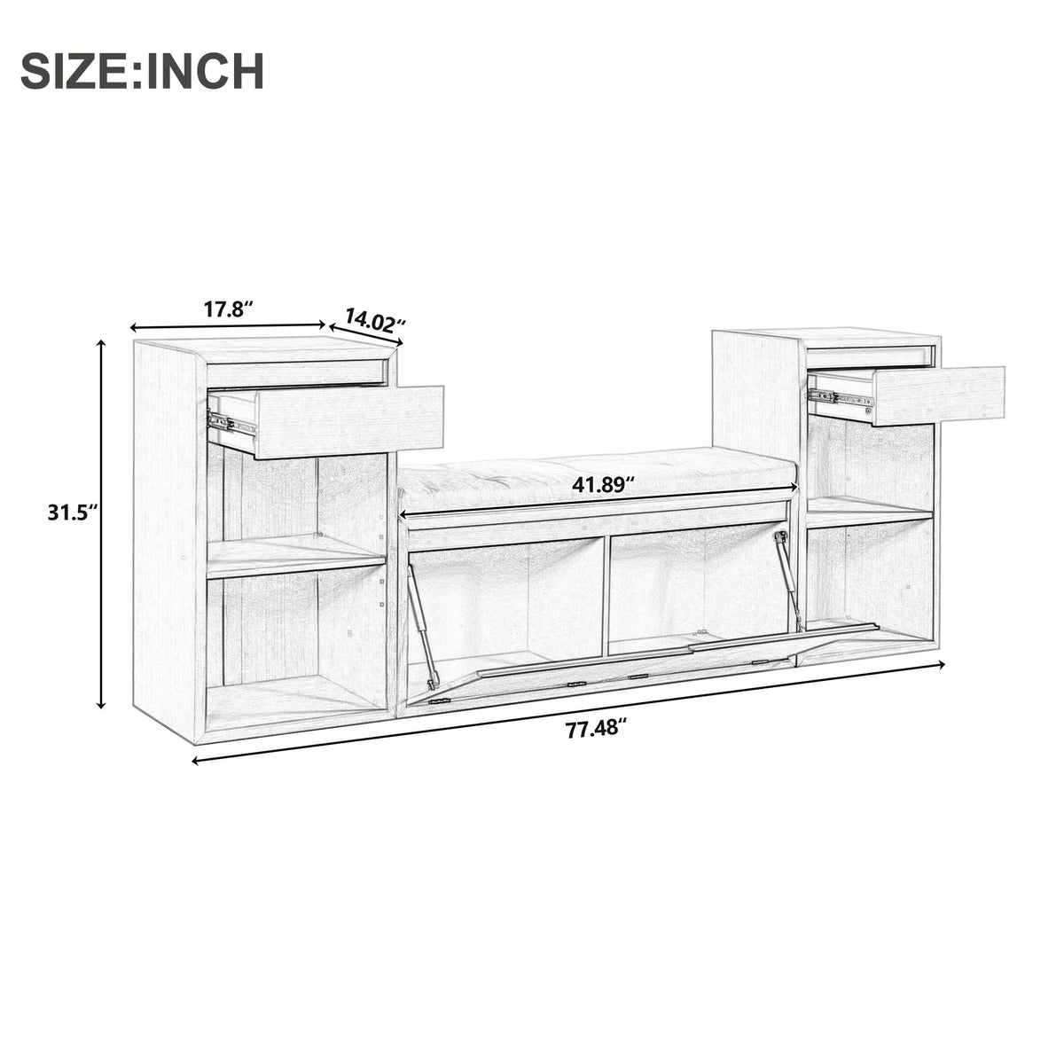 Entryway Storage Bench With Cushion, Drawers & Open Shelves, photo 24 of 25
