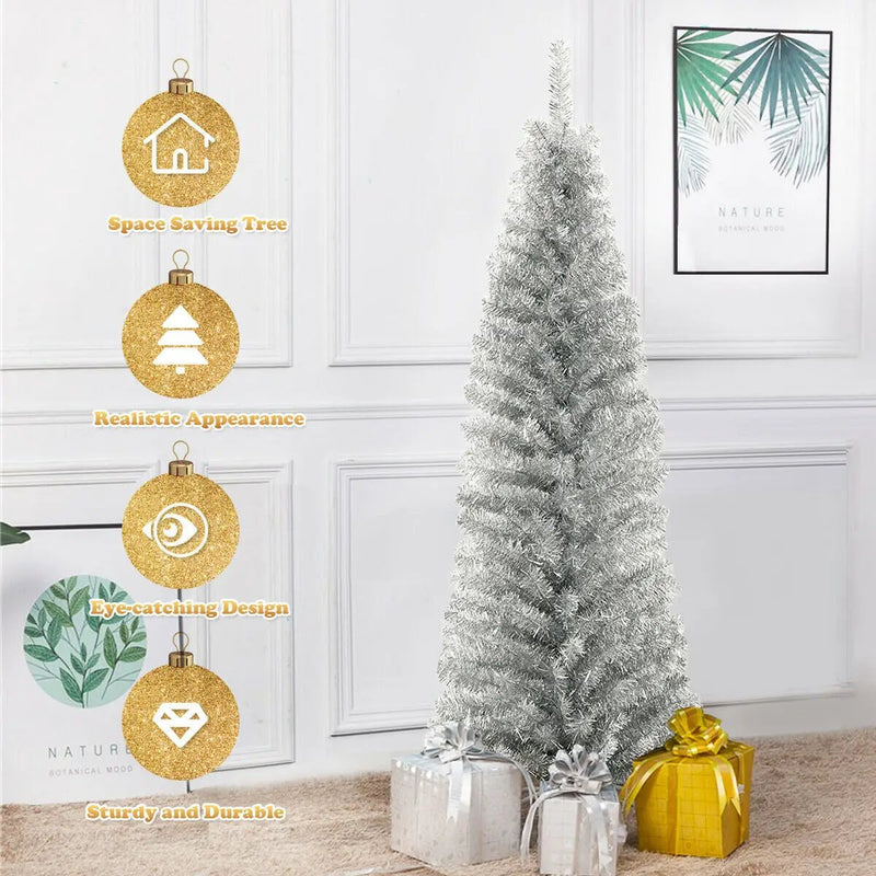 6 Feet Tinsel Tree Unlit Slim Pencil Christmas Tree by DirectDeals