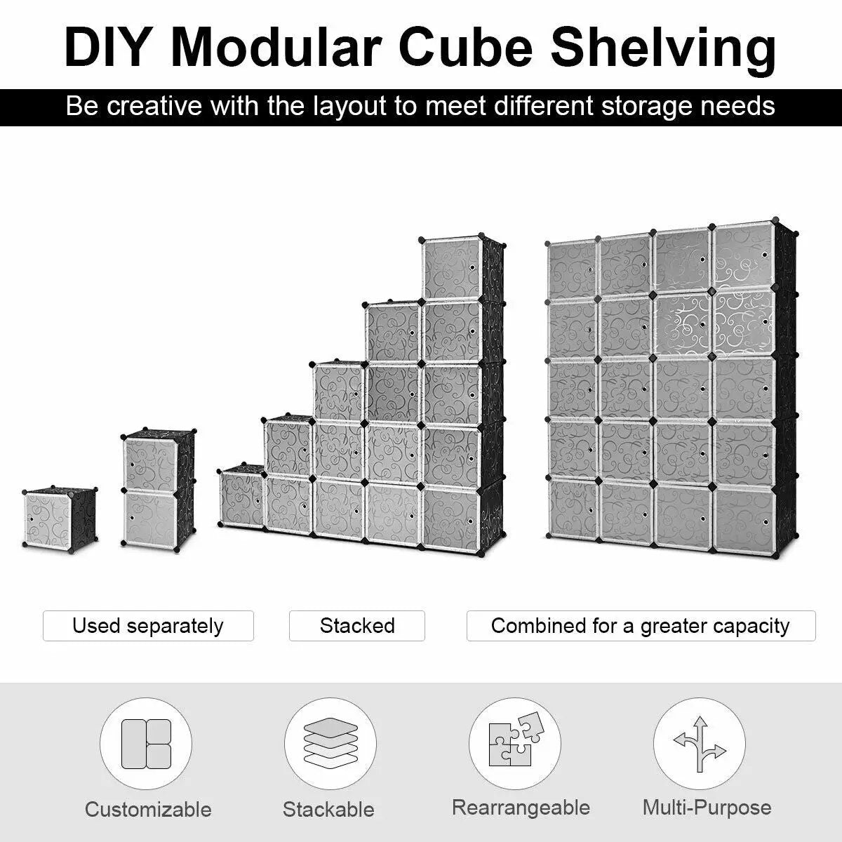 20-Cube DIY Plastic Cube Storage Organizer with Doors by DirectDeals