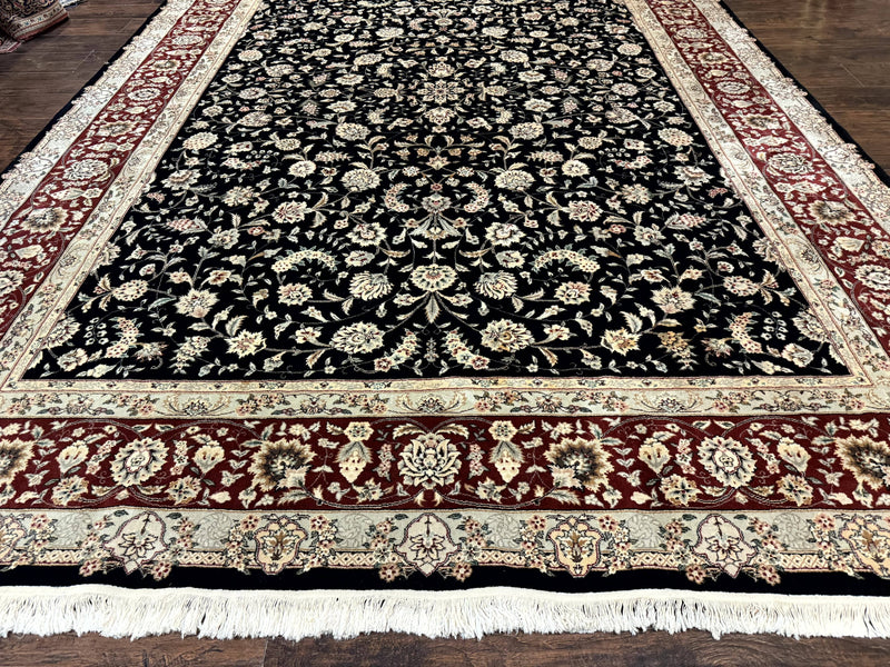 Sino Persian Rug 9x12, Fine Elegant Oriental Carpet 200 KPSI, Black and Dark Red, Allover Floral by Jewel Rugs