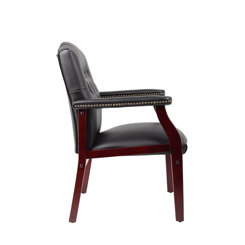Leather Reception Guest Chairs With Padded Seat And Arms Ergonomic Mid-Back Office Executive Side Chair For Meeting Waiting Room Conference Office Guest Chairs - Black by HouseOfZazla