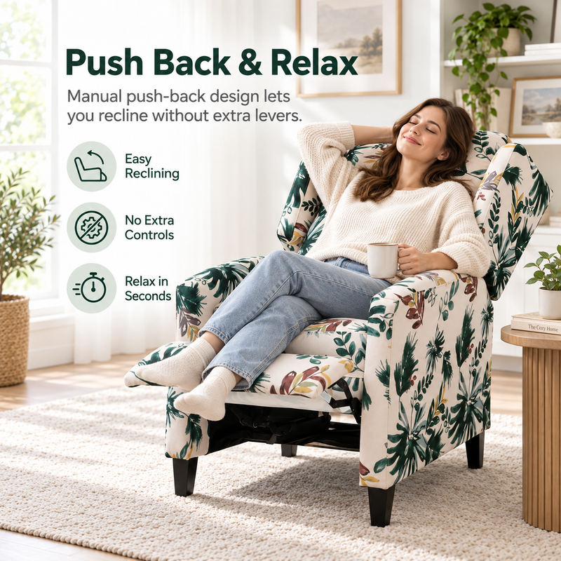 Floral Print Recliner Chair with Padded Arms - Multicolor, photo 3 of 9