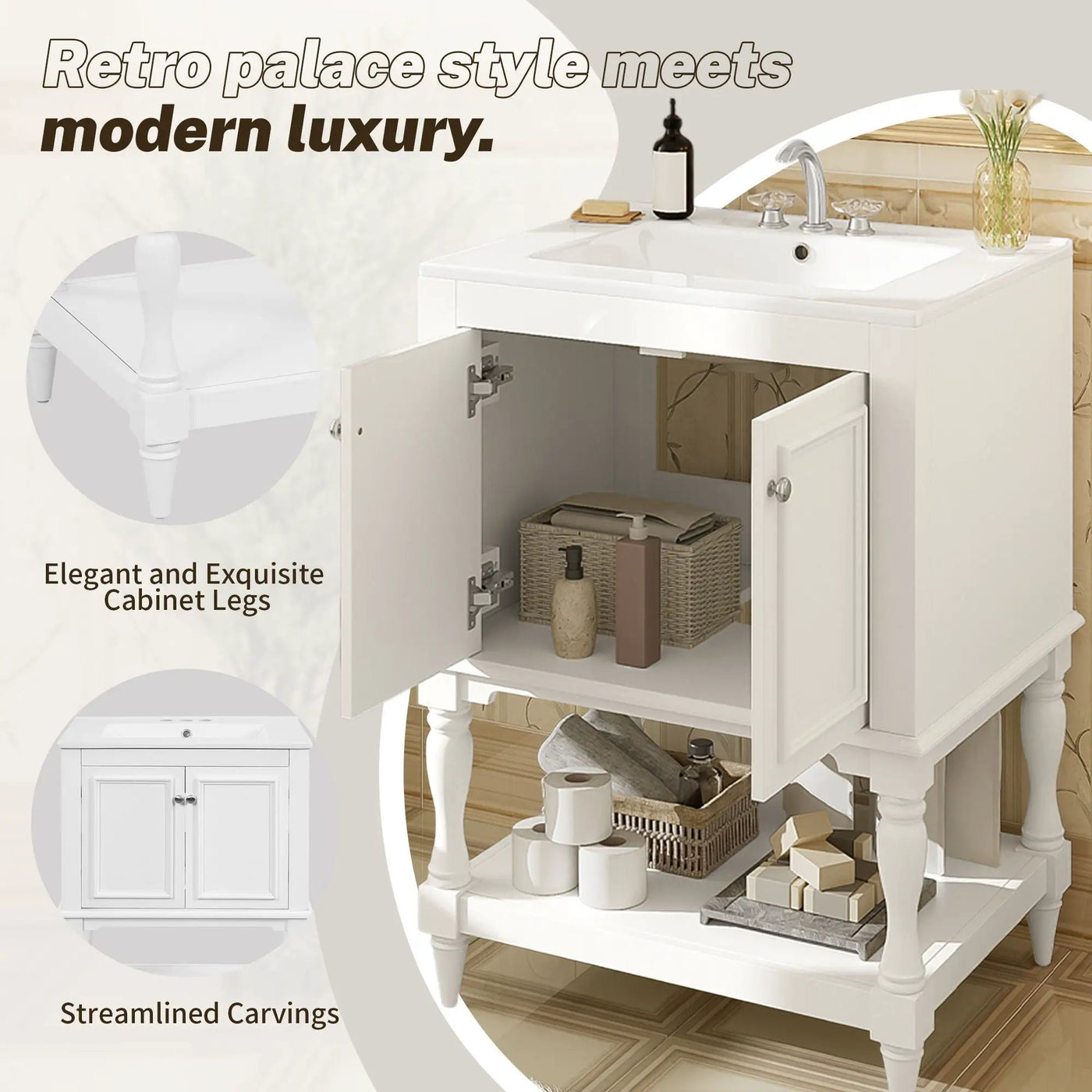 Modern Bathroom Vanity With Sink, Rectangular Cabinet With Open Shelf And Closed Storage by HouseOfZazla