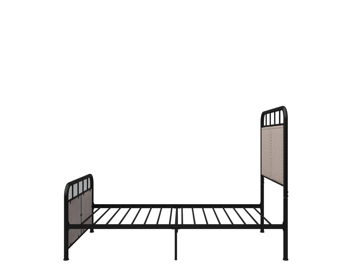 Twin Size Linen Upholstered Platform Metal Bed Frame with Fabric Headboard and Footboard - Brown, photo 11 of 11