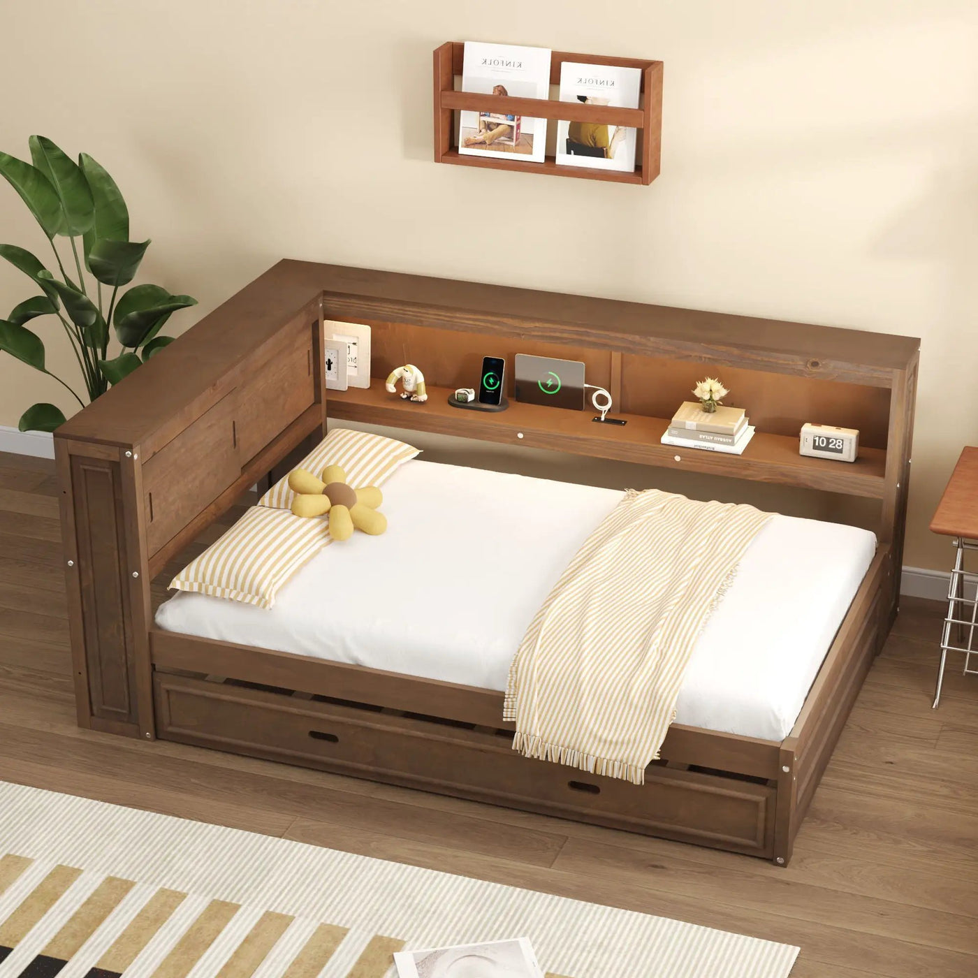 Daybed With Storage Shelves, LED, USB, And Trundle by Unique Piece Furniture