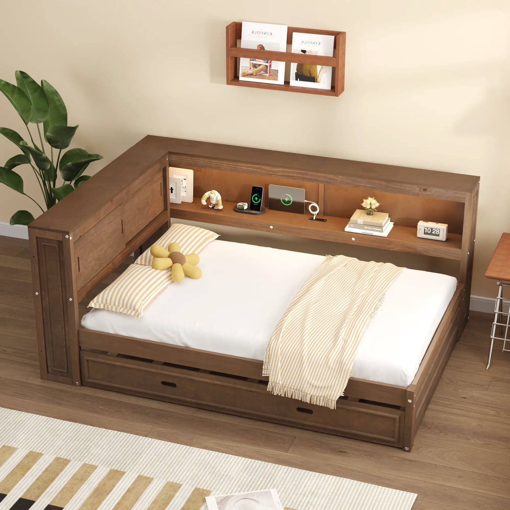 Daybed With Storage Shelves, LED, USB, And Trundle by HouseOfZazla