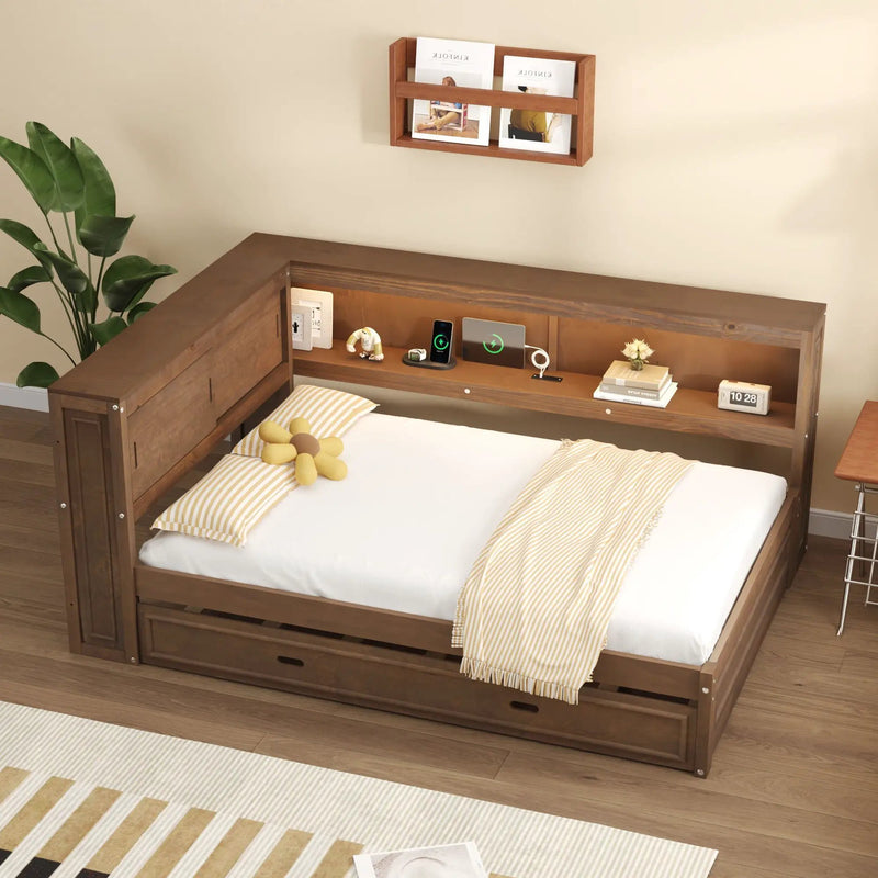 Daybed With Storage Shelves, LED, USB, And Trundle by HouseOfZazla