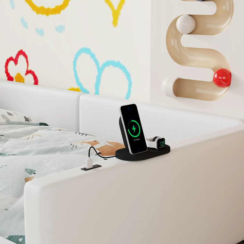 Platform Bed With Guardrail And Charging Station by HouseOfZazla