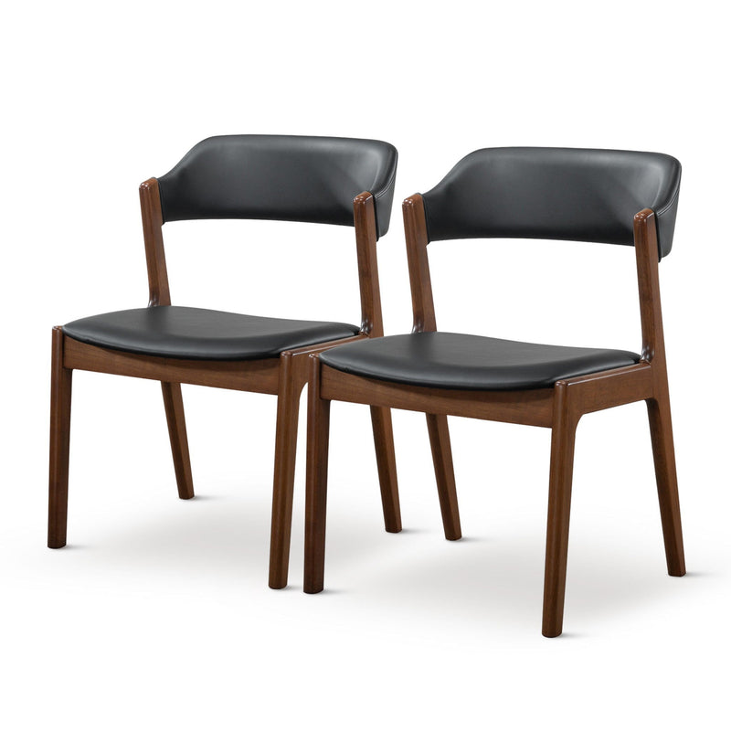 Enzo Dining Chair Set of 2 with Black Vegan Leather - Black / Brown