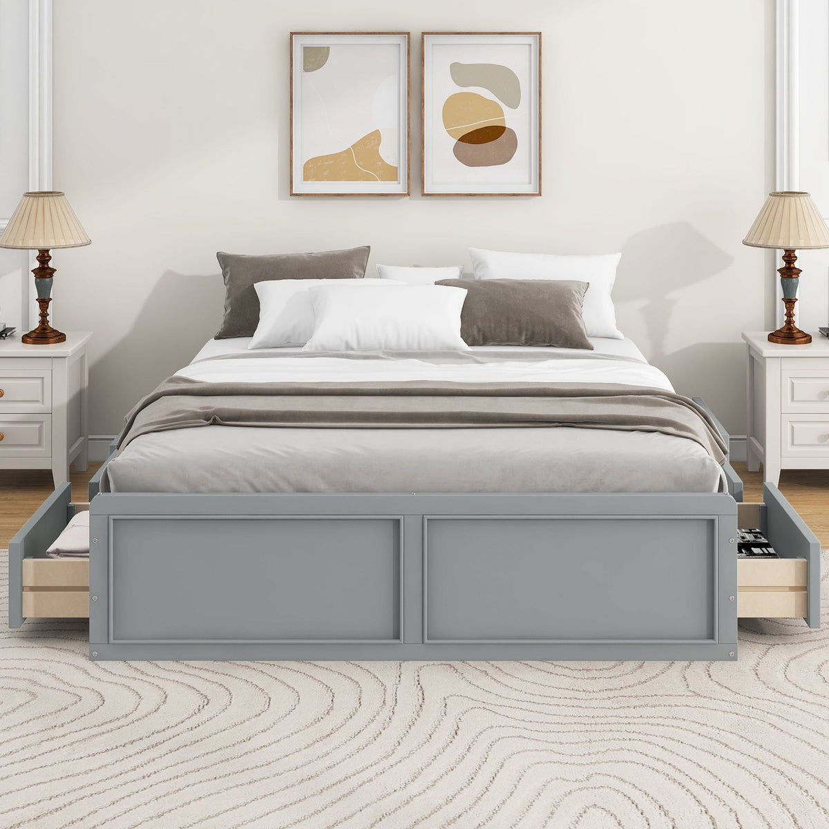 Queen Size Platform Bed Frame with 6 Drawers - Gray, photo 4 of 4