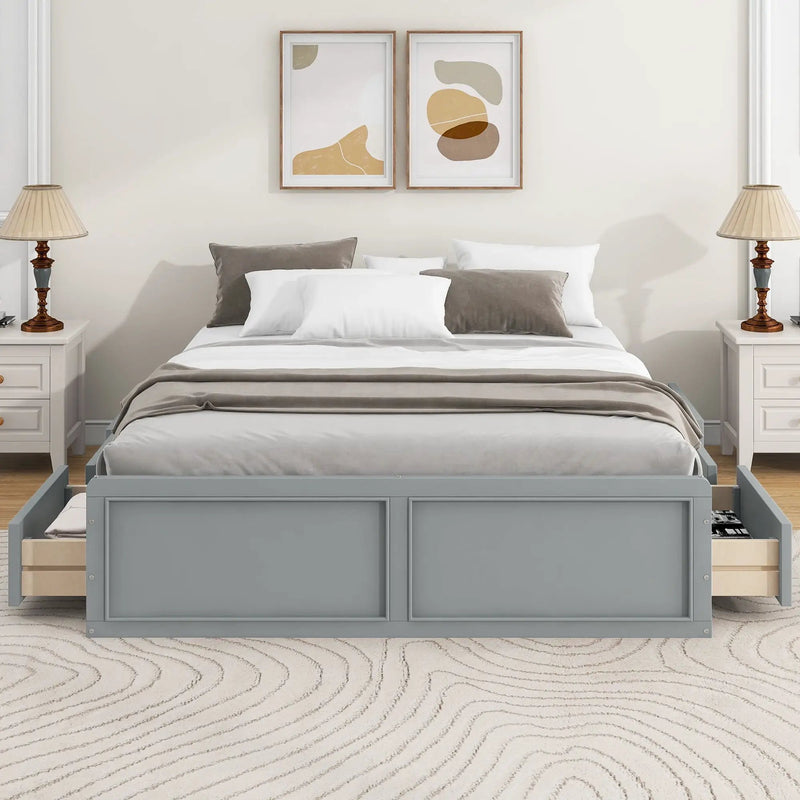 Queen Size Platform Bed Frame With 6 Drawers - Gray by HouseOfZazla