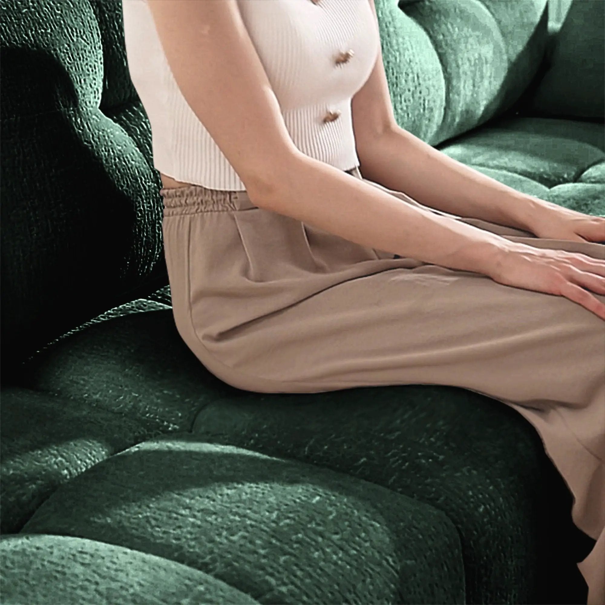 Elegant 3 Seater Sofa Set & Pillows Frame, High Rebound Cushions - Textured Green by HouseOfZazla