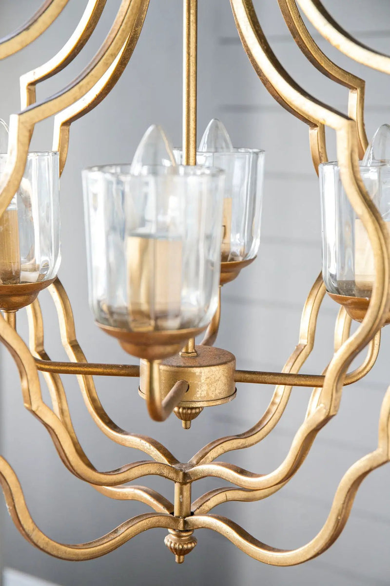 4 Light Metal Chandelier, Hanging Light Fixture With Adjustable Chain For Kitchen, Bulb Not Included - Gold by HouseOfZazla