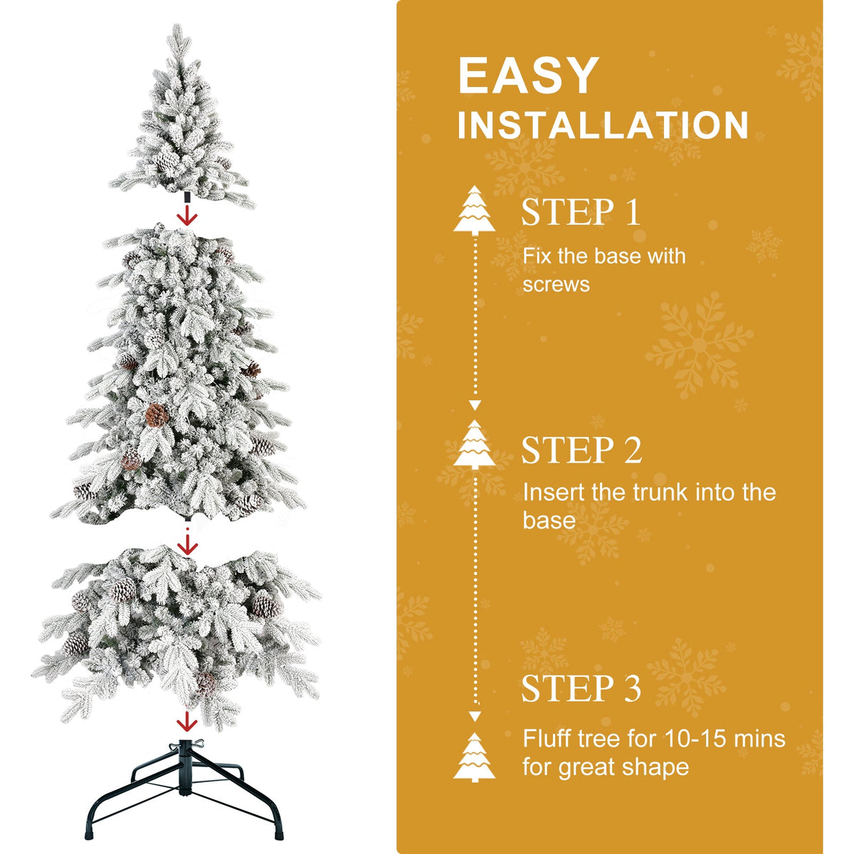 9 Ft Flocked PE/PVC Christmas Tree with Real Pine Cones - Snowy Finish, photo 4 of 9