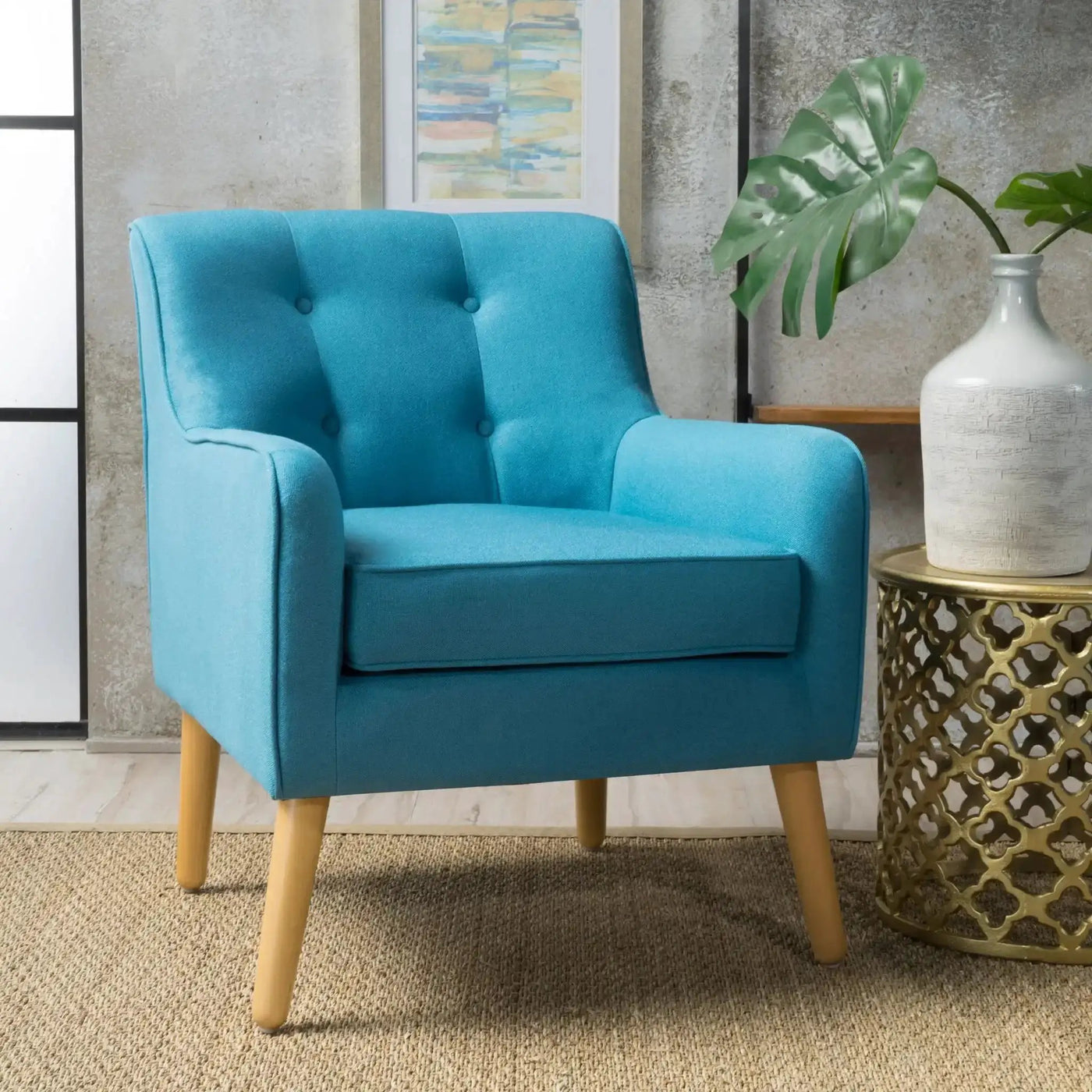 Modern Arm Chair With Tufted Back and Wooden Legs by HouseOfZazla