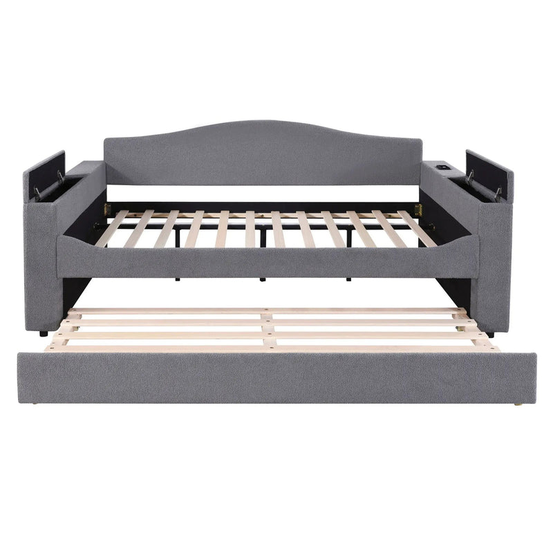 Upholstered Daybed With Storage Armrests, Trundle And Latest Integrated tooth Audio System by HouseOfZazla