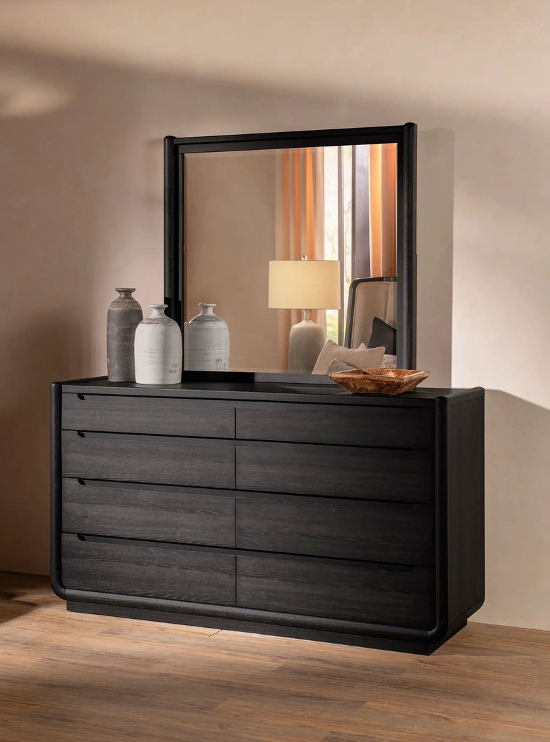 Leandro 8-drawer Bedroom Dresser with Mirror Burnished Black by Unique Piece Furniture