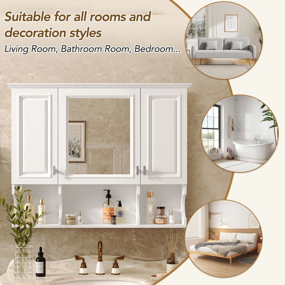Wall Mounted Bathroom Medicine Cabinet With Mirror & Open Shelves, photo 37 of 40
