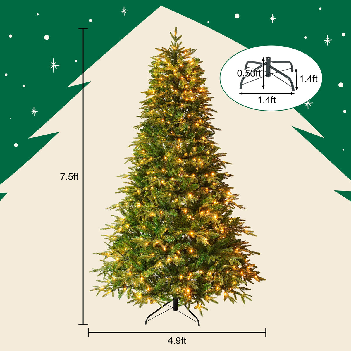 7.5FT Premium Life-Like Full Flocked Christmas Tree, photo 7 of 7