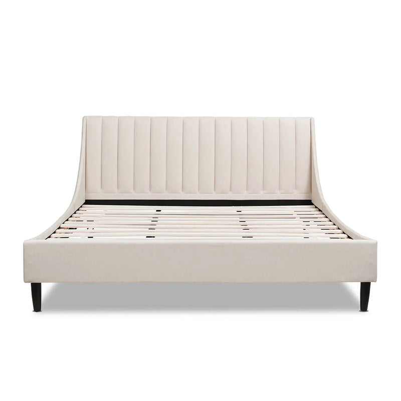Aspen - King Vertical Tufted Headboard Platform Bed Set - Light Beige by HouseOfZazla