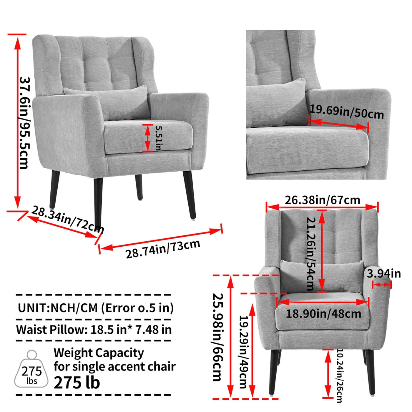 Modern Accent Chair, Arm Chairs For Living Room, Upholstered Mordern Armchair, Comfy Soft Padded Lounge Chair In Small Space, Bedroom, With Pillow, Solid Wood Leg by HouseOfZazla