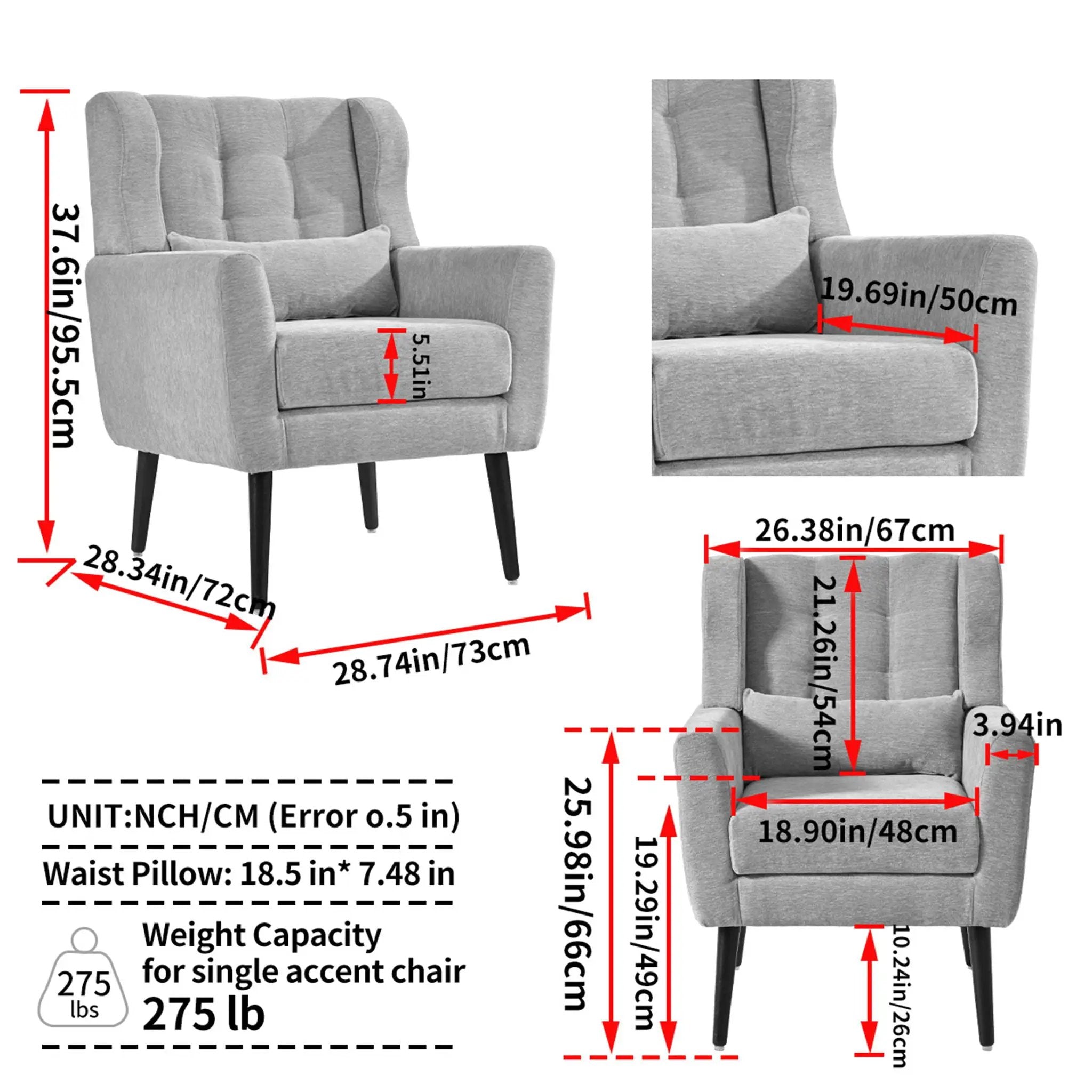 Modern Accent Chair, Arm Chairs For Living Room, Upholstered Mordern Armchair, Comfy Soft Padded Lounge Chair In Small Space, Bedroom, With Pillow, Solid Wood Leg by Unique Piece Furniture