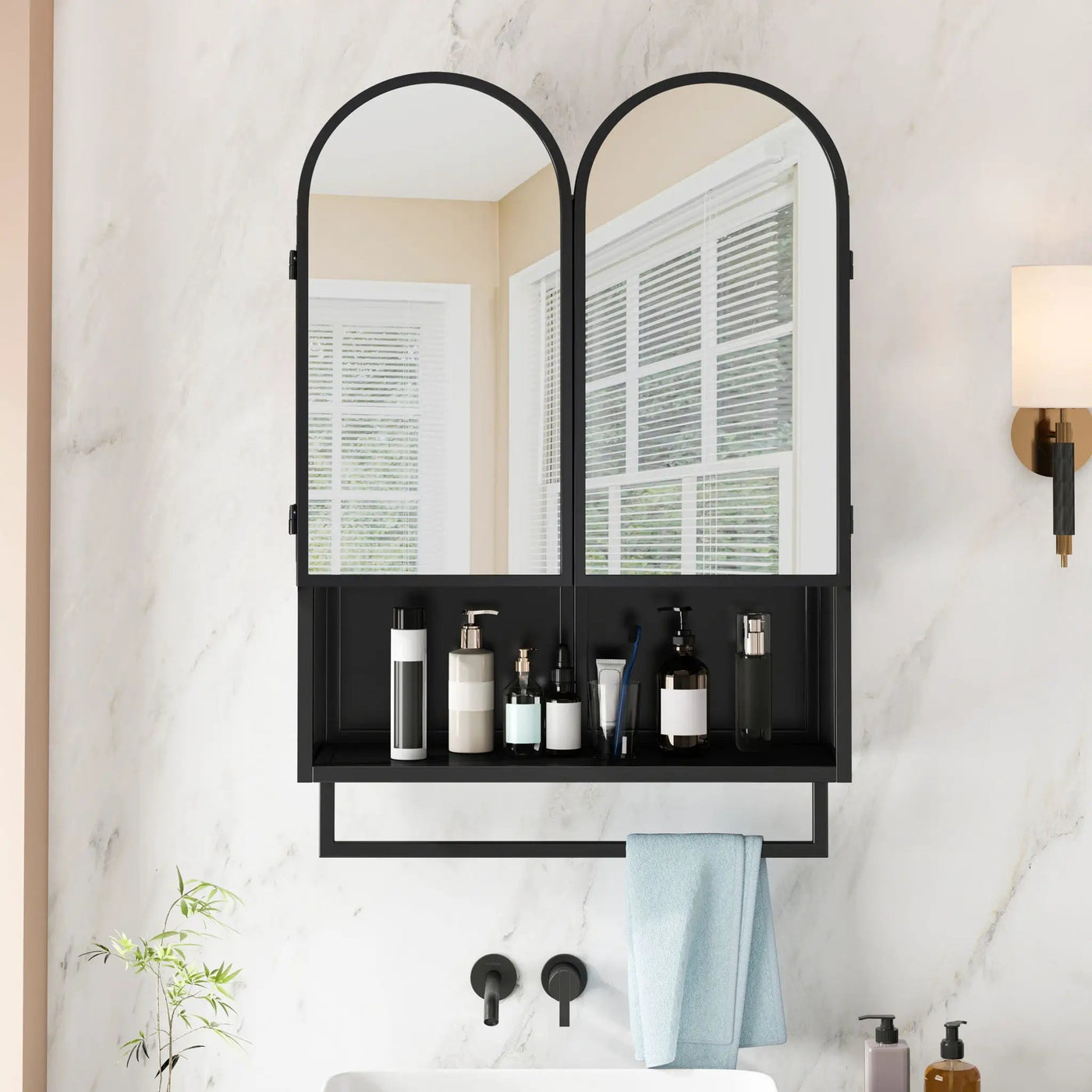 Double Arched Mirror Wall Cabinet With 2 Doors, Featuring Adjustable Shelves And Towel Rack by HouseOfZazla