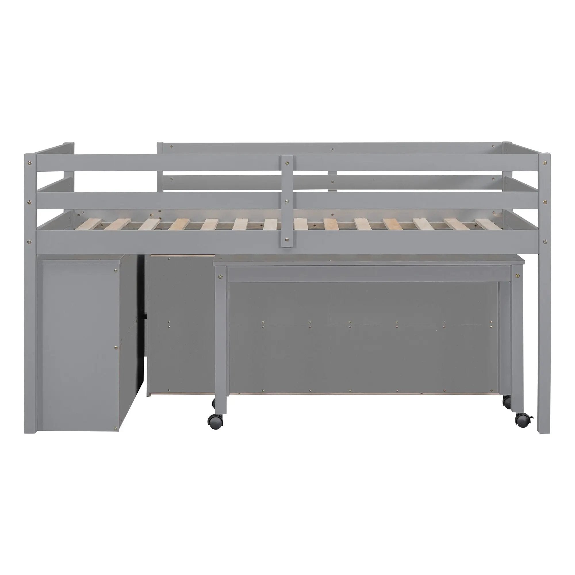 Loft Bed With Retractable Writing Desk And 4 Drawers, With Lateral Portable Desk And Shelves by HouseOfZazla