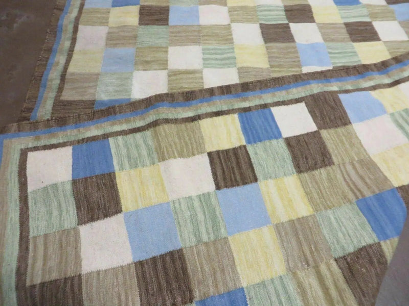 5' X 8' Hand-knotted Kilim Dhurrie Wool Cotton Rug Flat Weave Carpet Checkered Pattern Colorful Multicolor by Jewel Rugs