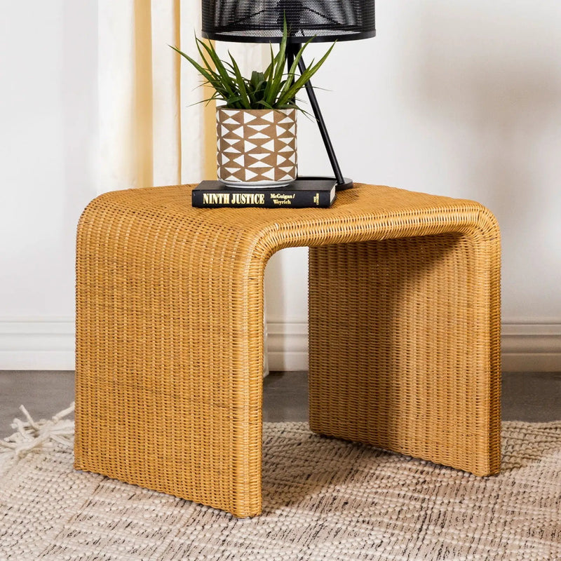 Cahya Square Woven Rattan End Table Natural by Unique Piece Furniture